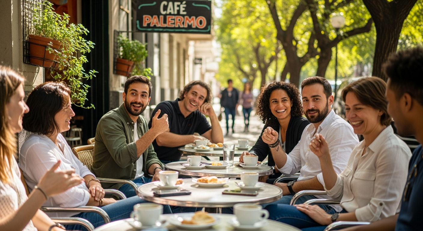 People in conversation in an urban Argentina setting
